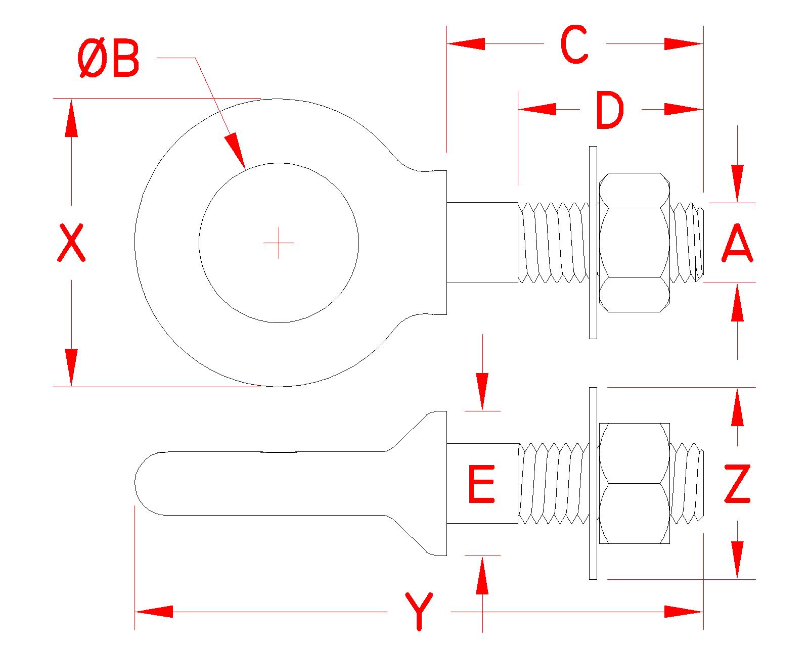 Stainless Steel Shoulder Eye Bolt, S0314-0, Line Drawing Stainless Steel Shoulder Eye Bolt, S0314-0, Line Drawing